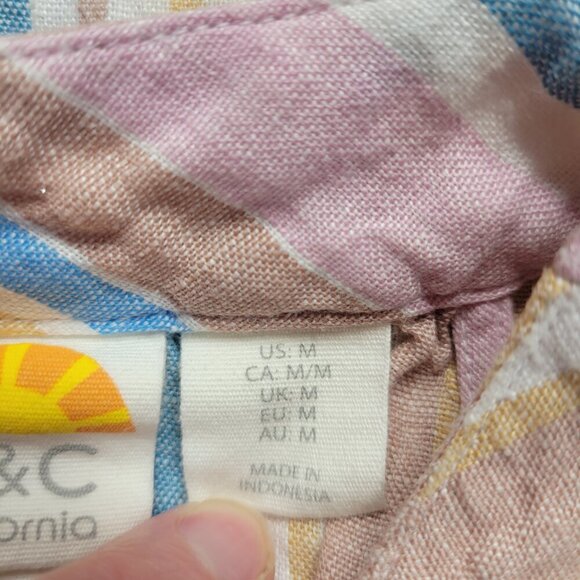 C&C California Medium Pastel Pink Blue Striped Round Neck Sleeveless Linen Dress - Picture 9 of 10